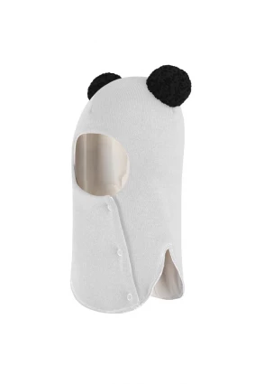 Зимова шапочка-шолом Corona.hm "Пандочка з чорними помпонами" на кнопочках молоко