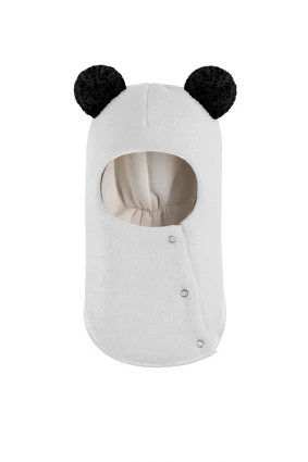 Зимова шапочка-шолом Corona.hm "Пандочка з чорними помпонами" на кнопочках молоко