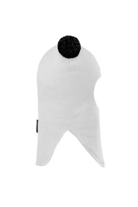 Зимова шапочка-шолом Corona.hm "Пандочка з чорними помпонами" на кнопочках молоко