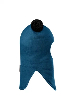 Зимова шапочка-шолом Corona.hm "Пандочка з чорними помпонами" на кнопочках морська хвиля