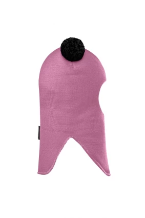 Зимова шапочка-шолом Corona.hm "Пандочка з чорними помпонами" на кнопочках пильно-рожевий