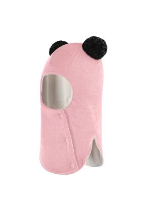 Зимова шапочка-шолом Corona.hm "Пандочка з чорними помпонами" на кнопочках рожевий