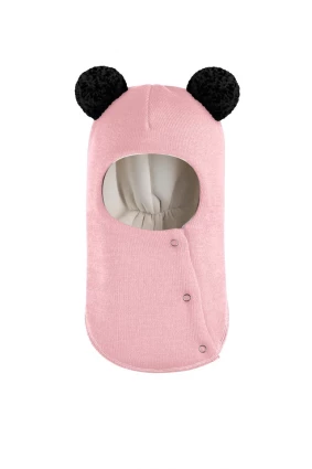 Зимова шапочка-шолом Corona.hm "Пандочка з чорними помпонами" на кнопочках рожевий