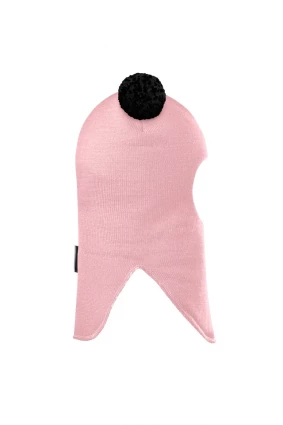 Зимова шапочка-шолом Corona.hm "Пандочка з чорними помпонами" на кнопочках рожевий