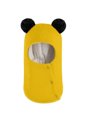 Зимова шапочка-шолом Corona.hm "Пандочка з чорними помпонами" на кнопочках сонце