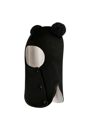 Зимова шапочка-шолом Corona.hm "Пандочка з чорними помпонами" на кнопочках чорний