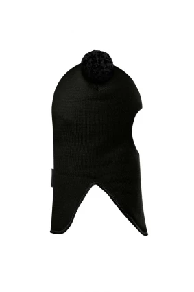 Зимова шапочка-шолом Corona.hm "Пандочка з чорними помпонами" на кнопочках чорний
