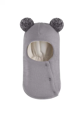 Зимова шапочка-шолом Corona.hm "Пандочка з помпонами МЕЛАНЖ" на кнопочках димка