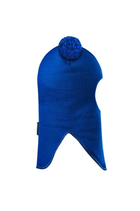 Зимова шапочка-шолом Corona.hm "Пандочка з помпонами МЕЛАНЖ" на кнопочках електрик