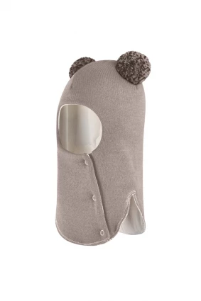 Зимова шапочка-шолом Corona.hm "Пандочка з помпонами МЕЛАНЖ" на кнопочках капучіно