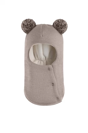 Зимова шапочка-шолом Corona.hm "Пандочка з помпонами МЕЛАНЖ" на кнопочках капучіно