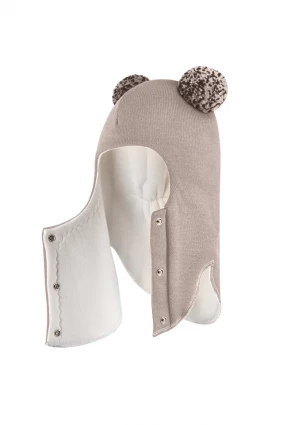 Зимова шапочка-шолом Corona.hm "Пандочка з помпонами МЕЛАНЖ" на кнопочках лате