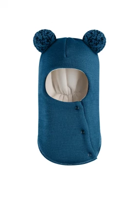 Зимова шапочка-шолом Corona.hm "Пандочка з помпонами МЕЛАНЖ" на кнопочках морська хвиля