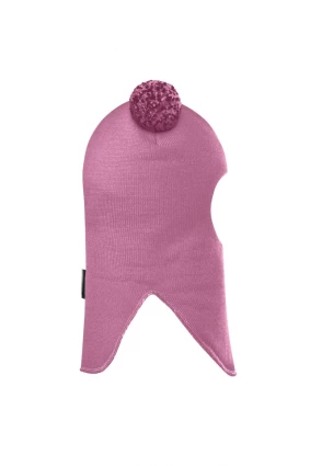 Зимова шапочка-шолом Corona.hm "Пандочка з помпонами МЕЛАНЖ" на кнопочках пильно-рожевий