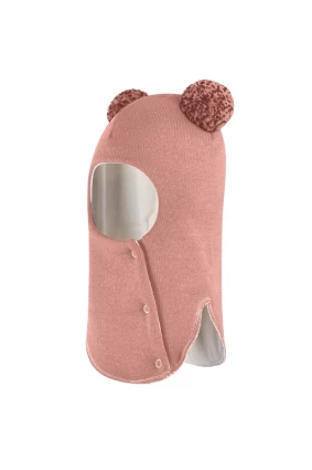 Зимова шапочка-шолом Corona.hm "Пандочка з помпонами МЕЛАНЖ" на кнопочках пудра