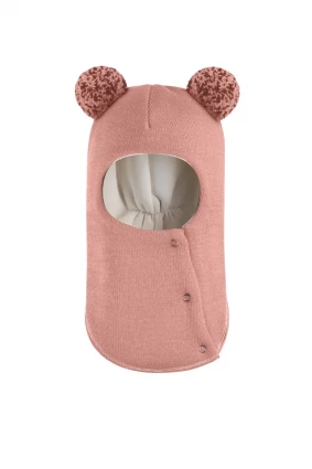 Зимова шапочка-шолом Corona.hm "Пандочка з помпонами МЕЛАНЖ" на кнопочках пудра