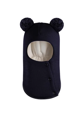 Зимова шапочка-шолом Corona.hm "Пандочка з помпонами МЕЛАНЖ" на кнопочках синій