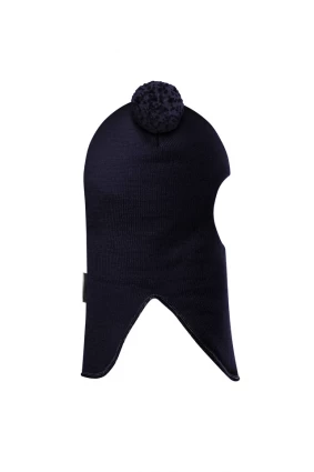 Зимова шапочка-шолом Corona.hm "Пандочка з помпонами МЕЛАНЖ" на кнопочках синій