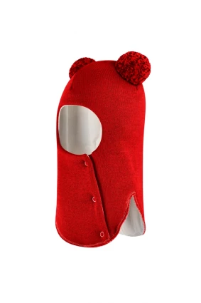 Зимова шапочка-шолом Corona.hm "Пандочка з помпонами МЕЛАНЖ" на кнопочках червоний