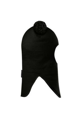 Зимова шапочка-шолом Corona.hm "Пандочка з помпонами МЕЛАНЖ" на кнопочках чорний