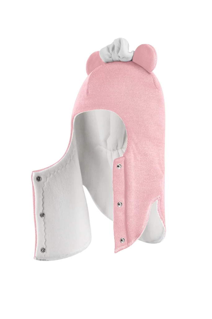 Зимняя шапочка шлем Corona.hm "Мисс Минни" на кнопочках розовый