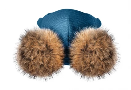 Зимова шапочка-шолом Corona.hm "Карамелька"  морська хвиля з 2 натуральними помпонами єнот