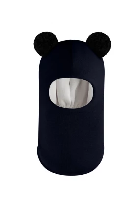 Зимова шапочка-шолом Corona.hm "Пандочка з чорними помпонами" синій оксамит