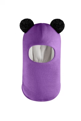 Зимова шапочка-шолом Corona.hm "Пандочка з чорними помпонами" фіалка