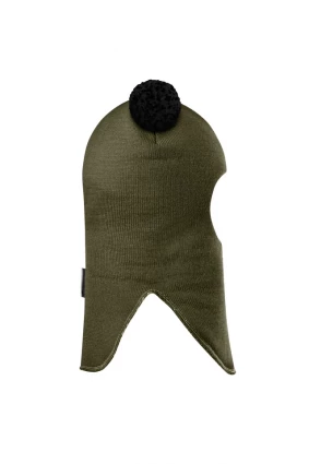 Зимова шапочка-шолом Corona.hm "Пандочка з чорними помпонами" хакі