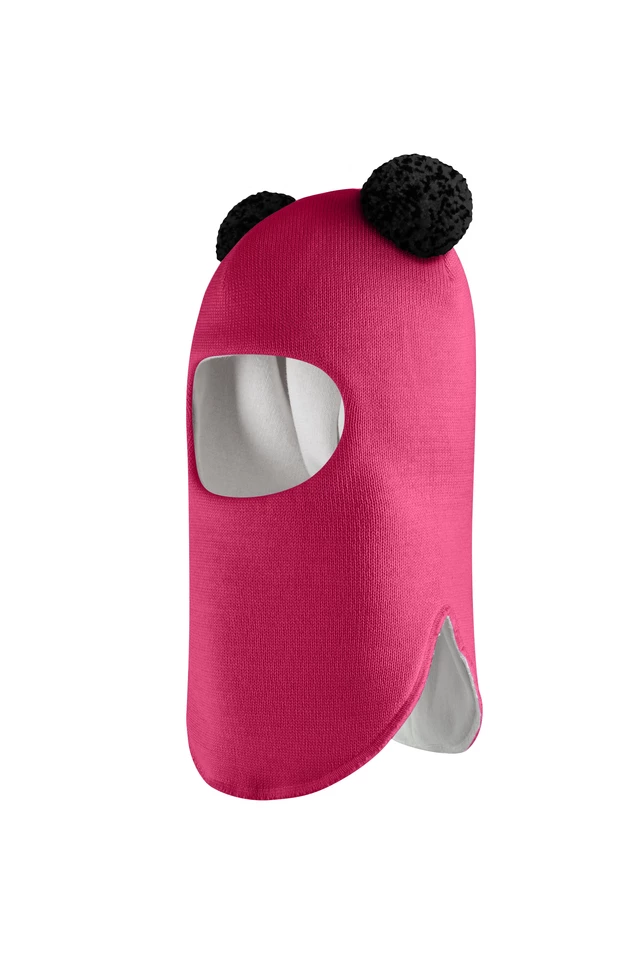 Зимова шапочка-шолом Corona.hm "Пандочка з чорними помпонами" ягідний