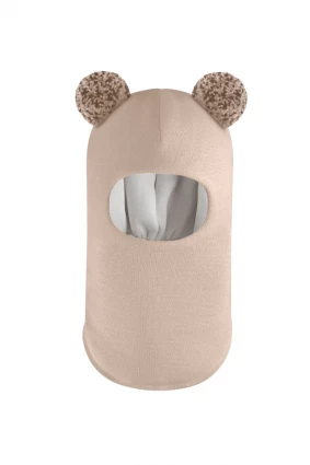 Зимова шапочка-шолом Corona.hm "Пандочка з помпонами МЕЛАНЖ" беж золотий