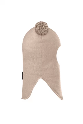 Зимова шапочка-шолом Corona.hm "Пандочка з помпонами МЕЛАНЖ" беж золотий