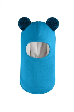 Зимова шапочка-шолом Corona.hm "Пандочка з помпонами МЕЛАНЖ" бірюза