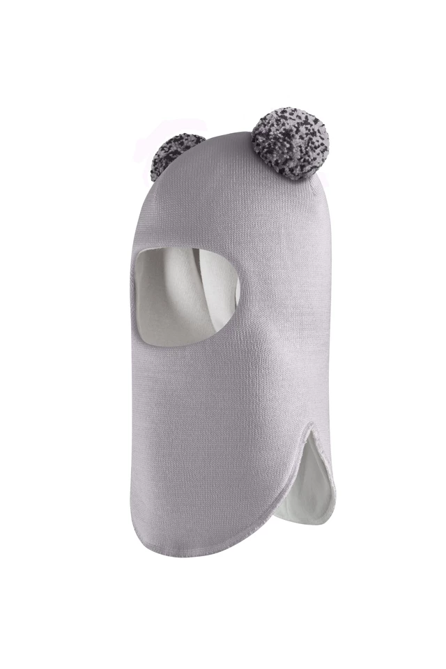 Зимняя шапочка шлем Corona.hm "Пандочка с помпонами МЕЛАНЖ" дымка