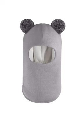 Зимняя шапочка шлем Corona.hm "Пандочка с помпонами МЕЛАНЖ" дымка