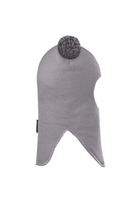 Зимняя шапочка шлем Corona.hm "Пандочка с помпонами МЕЛАНЖ" дымка