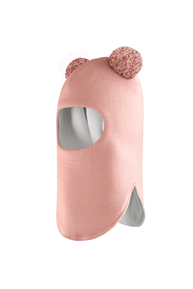 Зимова шапочка-шолом Corona.hm "Пандочка з помпонами МЕЛАНЖ" пудра