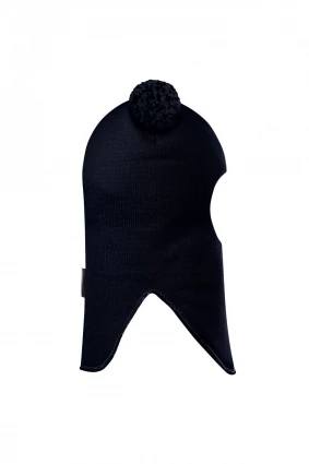 Зимова шапочка-шолом Corona.hm "Пандочка з помпонами МЕЛАНЖ" синій оксамит