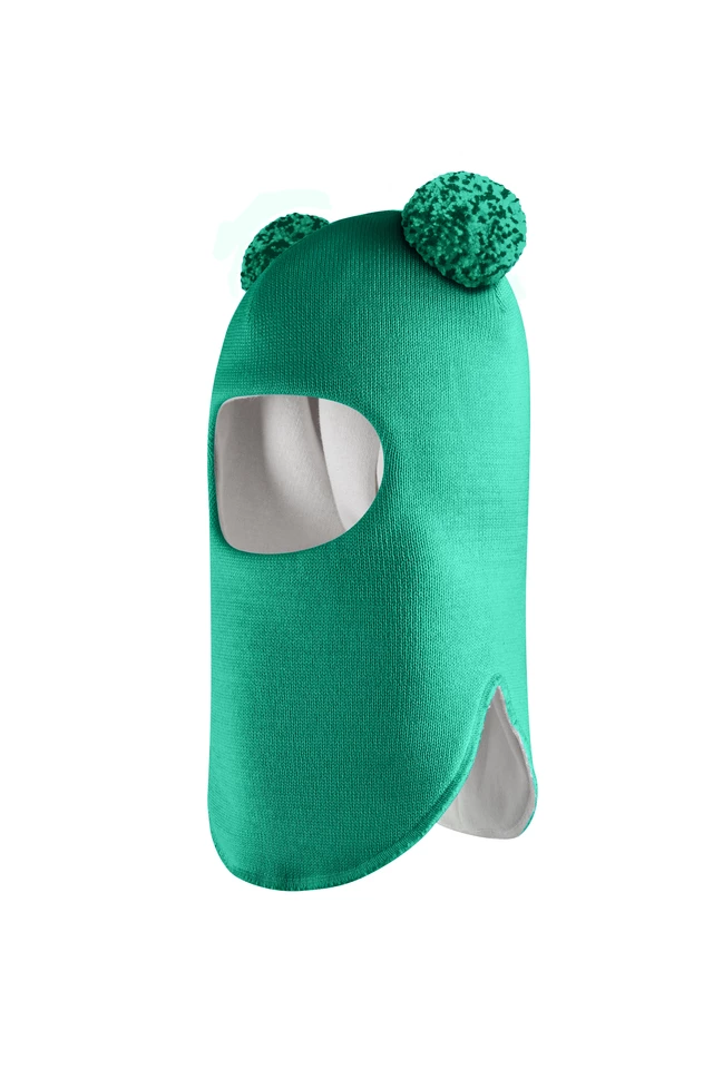 Зимняя шапочка шлем Corona.hm "Пандочка с помпонами МЕЛАНЖ" изумруд