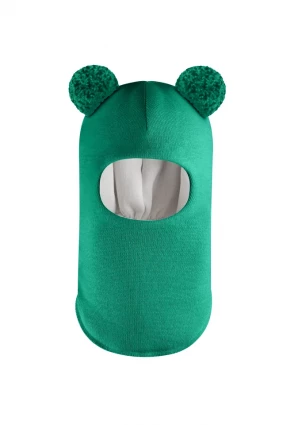 Зимняя шапочка шлем Corona.hm "Пандочка с помпонами МЕЛАНЖ" изумруд
