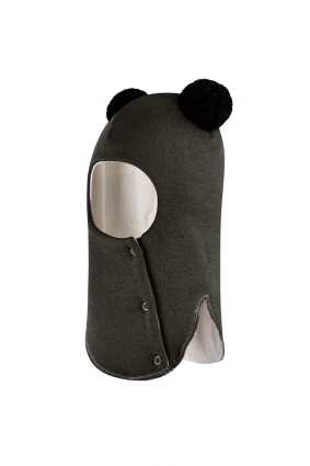 Зимова шапочка-шолом Corona.hm "Пандочка з чорними помпонами" на кнопочках графіт