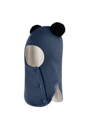 Зимова шапочка-шолом Corona.hm "Пандочка з чорними помпонами" на кнопочках джинс