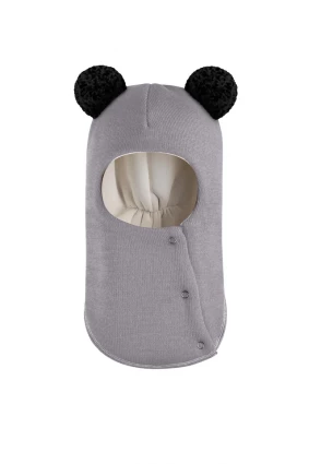 Зимова шапочка-шолом Corona.hm "Пандочка з чорними помпонами" на кнопочках димка
