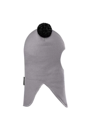 Зимова шапочка-шолом Corona.hm "Пандочка з чорними помпонами" на кнопочках димка