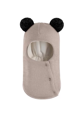 Зимова шапочка-шолом Corona.hm "Пандочка з чорними помпонами" на кнопочках лате
