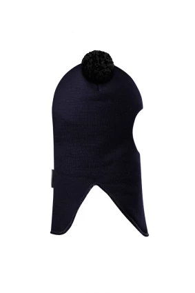 Зимова шапочка-шолом Corona.hm "Пандочка з чорними помпонами" на кнопочках синій