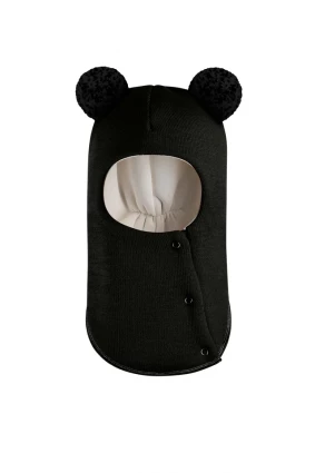 Зимова шапочка-шолом Corona.hm "Пандочка з чорними помпонами" на кнопочках чорний
