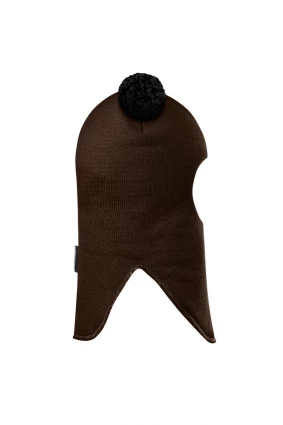 Зимова шапочка-шолом Corona.hm "Пандочка з чорними помпонами" на кнопочках шоколад