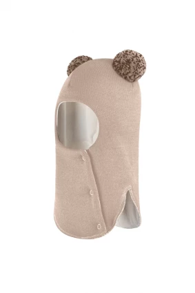 Зимова шапочка-шолом Corona.hm "Пандочка з помпонами МЕЛАНЖ" на кнопочках беж золотий