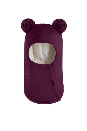 Зимова шапочка-шолом Corona.hm "Пандочка з помпонами МЕЛАНЖ" на кнопочках бордо
